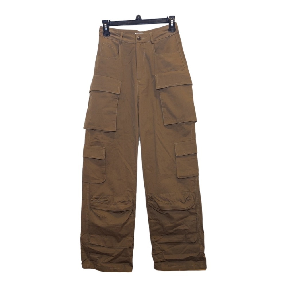 Molly King X Bayse Wide Leg Cargo Pants Khaki Utility Pocket Zipper Detail Cropp - Picture 9 of 14